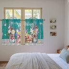 Spring Flowers Kitchen Curtains, Farmhouse Watercolor Teal Wood Grain Light Filtering Window Curtain Panels, 2Pcs Rod Pocket Window Treatments Set for Cabin Bathroom Bedroom 52x45 Inches
