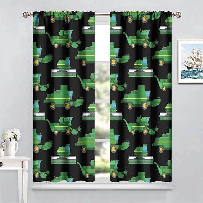 Kids Agriculture Machine Window Curtains, Farm Equipment Tractors Transport Combines Rod Pocket Decorative Windows Curtain for Boys Children Teens Room Decor 52x84in (30% Blackout)