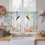 Easter Kitchen Curtains 54 Inch Long 2 Panel Set,Rod Pocket Window Curtains Panels,Spring Watercolor Bunny Eggs Wood Grain Teal Blue Light Filtering Drapery Draperies for Bathroom Bedroom 52"W x 54"L