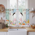 Easter Kitchen Curtains 45 Inch Long 2 Panel Set, Rod Pocket Window Treatment, Spring Watercolor Bunny Eggs Wood Grain Teal Blue Light Filtering Panels Short Drapes for Bathroom Camper 42"W x 45"L