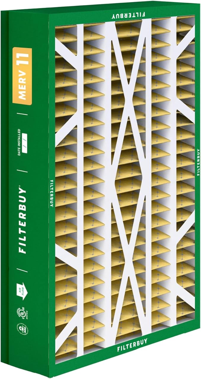 Filterbuy 14.5x27x5 Air Filter MERV 11 Superior Pet & Allergy Defense (3-Pack), Pleated HVAC AC Furnace Filters for Trane, American Standard, Honeywell, and More (Actual Size: 14.06 x 26.13 x 4.97)