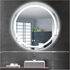Round LED Bathroom Mirror with Light,Round Bathroom Mirror with LED Lights and Demister，Large Circle Mirror Backlit + Front Light，3 Colors Dimmable/Demister Pad(A,H60*W60cm/H23.6*W23.6IN)