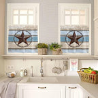 Vintage Western Star on Wood Grain Window Valance Curtains, Retro Wooden Texture Light Filtering Kitchen Valance with 3-inch Rod Pocket for Living Room Bathroom Bedroom,2 Panel,27.5x24In