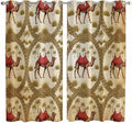 2 Panel Kitchen Cafe Curtains, Brown Desert Camels Sunlight Filtering Nature Air Through, Window Decor Tier Curtains for Living Room 80W x 63L inch Tropical Date Coconut Trees Cords Leaves