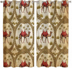 2 Panel Kitchen Cafe Curtains, Brown Desert Camels Sunlight Filtering Nature Air Through, Window Decor Tier Curtains for Living Room 104W x 84L inch Tropical Date Coconut Trees Cords Leaves