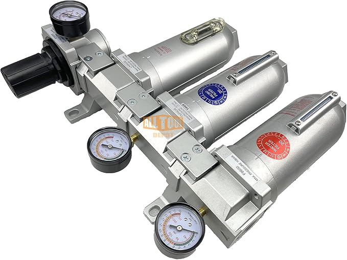1" NPT SUPER DUTY Industrial Grade 4 Stages Filter Coalescing Desiccant Dryer Regulator System For Compressed Air Lines, Metal Bowls, Great For Paint Spray And Plasma Cutter (MANUAL DRAIN)