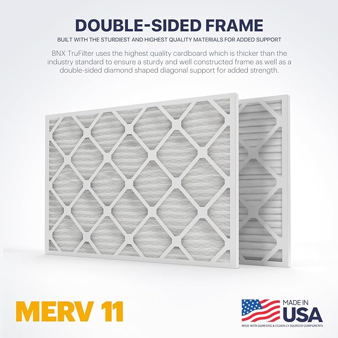BNX TruFilter 24x24x1 Air Filter MERV 11 (4-Pack) - MADE IN USA – Air Conditioner AC Furnace Filters for Allergies, Dust, Pet, Smoke, Allergy MPR 1200 FPR 7 (Actual Size: 23.38 x 23.38 x 0.75 Inches)