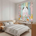Easter Window Curtains 63 Inch Long 2 Panel Set, Rod Pocket Bedroom Curtains & Drapes, Spring Colorful Bunny Eggs Flower Wood Grain Light Filtering Window Treatment for Living Room 42"W x 63"L