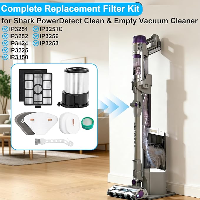 Filter for Shark IP3251 IP3253 IP3225 PowerDetect Clean & Empty Vacuum, 2 Post-Motor 2 Pre-Motor Filters for Handheld Vacuum, 2 HEPA 2 Foam & Felt 2 Odor Neutralizer Cartridge for Auto-Empty Dock