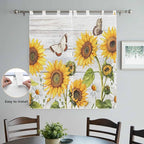 Yellow Sunflowers Living Room Curtains 84 Inch Length, Window Curtains Tab Top, Vintage Country Flowers Butterfly Wood Board Light Filtering Window Treatments Drapes 42"x84" 2 Panel