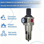 HengMinLingTong 1”NPT Compressed Air Filter Regulator Piggyback Combo, auto Drain, 5 Micron Brass Filter, Gauge and Bracket, Poly Bowl with Metal Guard AW5000-10D