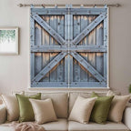 Farmhouse Wood Grain Bathroom Curtains 63 Inch Length, Window Curtains Tab Top, Vintage Country Barn Gate Textured Light Filtering Window Treatments Drapes 52"x63" 2 Panel