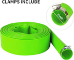 2 inch x 50 FT Pool Backwash Hose, Green Heavy Duty Reinforced PVC Lay Flat Water Discharge Hose for Swimming Pool Filter Pump,with 2 Clamp