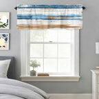 Vintage Blue Valances for Windows, Brown Wood Grain Mottled Texture Abstract Art Kitchen Valance Light Filtering Rod Pocket Short Curtains for Kitchen Bathroom, 1 Panel, 42"x18"
