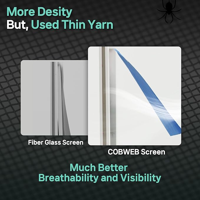 Premium Window Screen DIY KIT 39" 51" Blocks Rain, Pet Scratch, Pollen, Fine Dust 99%, 30Mesh Durable New Material, DIY Tools Included (W39in X L190in)