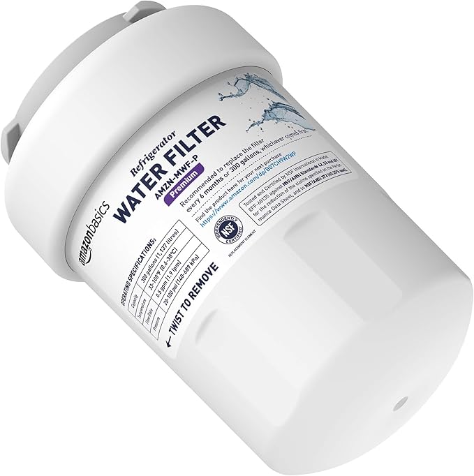 Amazon Basics Replacement GE MWF Refrigerator Water Filter Cartridge - Premium Filtration (Pack of 2)