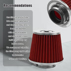RYANSTAR RACING 70mm 2.75" High Flow Round Tapered Cone Cool Air Filter Cleaner with Top Filter Design Short 154mm Tall