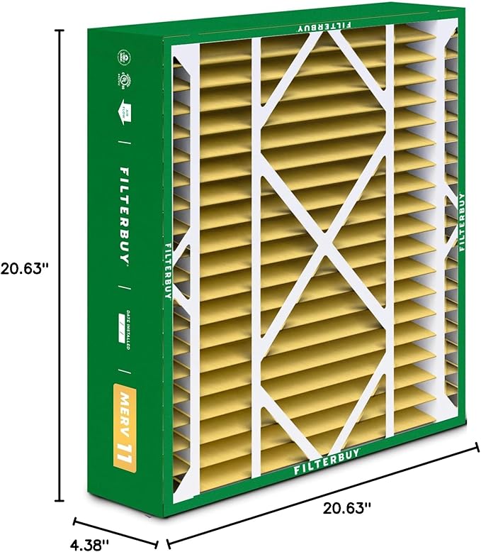Filterbuy 21x21x5 Air Filter MERV 11 Superior Pet & Allergy Defense (3-Pack), Electrostatic Pleated HVAC AC Furnace Filters Replacement for Rheem, Ruud, & Protech (Actual Size: 20.63 x 20.63 x 4.38)