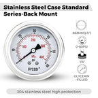 0-60 Psi Glycerin Liquid Filled Low Pressure Gauge, 2.5" Dial Size, 1/4" G Back Mount, 304 Stainless Steel Case, for Water Pipe, HVAC, Water Oil Air Pressure Test
