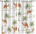2 Panel Kitchen Cafe Curtains, Desert Camels Sunlight Filtering Nature Air Through, Home Decor Window Covering Tier Curtains for Bedroom Living Room 104W x 84L inch Tropical Date Palm Trees Animal