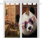 Farm Panda Bathroom Curtains 63 Inch Length, Window Curtains Tab Top, Farmhouse Barn Funny Animals Butterfly Light Filtering Window Treatments Drapes 52"x63" 2 Panel