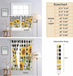 Sunflowers Bedroom Curtains 63 Inch Length, Window Curtains Tab Top, Yellow Flowers Butterfly Farmhouse Black Plaid Light Filtering Window Treatments Drapes 42"x63" 2 Panel