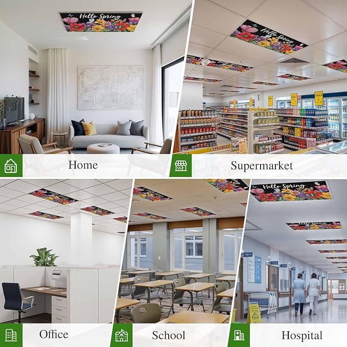 Fluorescent Light Covers for Ceiling Lights Hello Spring Magnetic Light Filters 2 Pack 4x2 ft Butterfly Colorful Spring Floral Ceiling Lights Cover for Classroom Office School Home Drop Lamp Decor