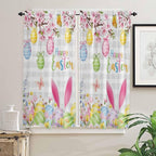 Happy Easter Bedroom Curtains 63 Inches length, Spring Watercolor Bunny Eggs Flower Grey Plaid Window Treatment Curtain Drapes, Rod Pocket Curtain Panels for Living Room Kitchen, 42"x63", 2 Panels