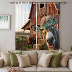 Farm Donkeys Living Room Curtains 84 Inch Length, Window Curtains Tab Top, Farmhouse Barn Funny Animals Butterfly Light Filtering Window Treatments Drapes 52"x84" 2 Panel