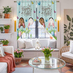 Swag Curtain Valances for Kitchen Windows,Happy Easter Bunny Butt Egg Floral Short Rod Pocket Window Valance,Spring Plant on Aqua Wood Swag Topper for Bedroom Living Room,2 Panels 36x36in