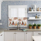 Fall Kitchen Curtain Set, Orange Yellow Thanksgiving Maple Leaf Gnomes Pumpkin Window Valance and Tiers 36" Length, Light Filtering Short Curtains Valance for Cafe Bathroom Bedroom 54"x18"