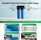 iSpring WGB22B+AHPF12MNPT16X2 2-Stage Whole House Water Filter System, Reduces Chlorine, Sediment Water Filtration System for Home w/ 3/4'' Braided Stainless Steel Hose Connectors and Ball Valve