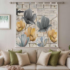 Spring Tulips Flower Bedroom Curtains 72 Inch Length, Window Curtains Tab Top, Vintage Floral Barn Doors Rustic Beige Light Filtering Window Treatments Drapes 52"x72" 2 Panel