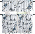 Kitchen Curtains Tiers and Valance Set of 3, Texas Star Country Light Filtering Window Curtain Set, Blue Farmhouse Branches Rod Pocket Curtain Drapes for Cafe, Living Room, 36 Inches Tiers