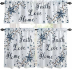 Texas Star Country Kitchen Curtains Set 3 Piece for Windows, Rod Pocket Valance and Tier Set 24 Inch Length, Blue Farmhouse Branches Light Filtering Cafe Curtains for Living Room Bathroom