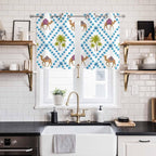 2 Panel Kitchen Cafe Curtains, Camels Palm Trees Sunlight Filtering Nature Air Through, Home Decor Window Covering Tier Curtains for Living Room 55W x 39L inch Tropical Desert Animal Plants Polka Dot