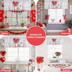 Valentine's Day Valance Curtains for Kitchen, Red Love Trees Bicycles Balloons Wood Grain Privacy Rod Pocket Valance Curtain, Light-Filtering Window Treatment for Bedroom Bathroom, 42"x12"