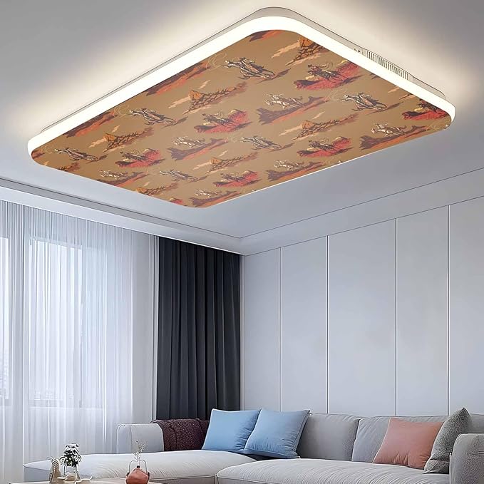 Cowboys Horses 2 Pcs Fluorescent Light Covers 4 x 2 Feet, Desert Ethnic Winds Brown Background Covers for Ceiling Lights Magnetic Light Cloth Filter for Classroom Office Home