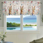 Easter Curtain Valances for Windows, Kitchen Valance Window Treatment, Spring Bunny Butterfly Botanical Wooden Grain Light Filtering Block Curtains for Bathroom/Bedroom/Living Room 54'' x 18''