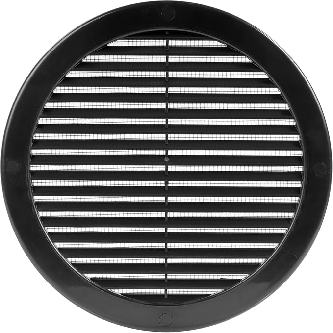 Vent Systems 8" Inch (Opening Dimensions) - Pack of 5 - Black Soffit Vent Cover - Plastic Round Air Vent Grille - Built-in Mesh Screen - HVAC Register Louver for Bathroom, Home, Kitchen