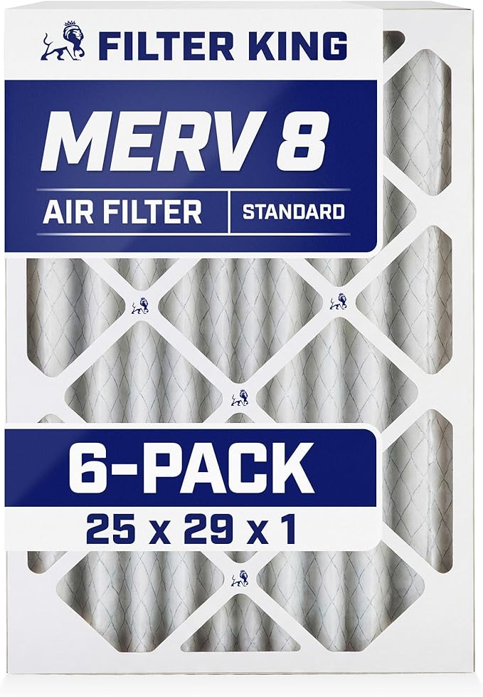 Filter King 25x29x1 Air Filter | 6-PACK | MERV 8 HVAC Pleated A/C Furnace Filters | MADE IN USA | Actual Size: 24.5 x 28.5 x .75"