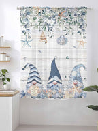 Sheer Curtains 72 Inches Long, Coastal Eucalyptus Leaf Semi Sheer Curtains Light Filtering Window Treatment, Ocean Blue Gnomes Starfish Wood Grain Privacy Voile Drapes for Living Room 52x72 Inch