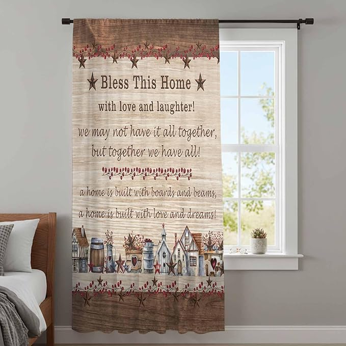 Farmhouse Sheer Curtains 72 Inch Length Brown Country Star Berry Vintage Wood Grain Chiffon Curtain for Bedroom Living Room Light Filtering Rod Pocket Window Treatments Voile Curtains Drapes