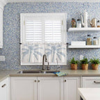 Summer Coconut Tree on Vintage Wood Grain Window Valance Curtains, Seaside Plants Light Filtering Kitchen Valance with 3-inch Rod Pocket for Living Room Bathroom Bedroom,2 Panel,27.5x24In