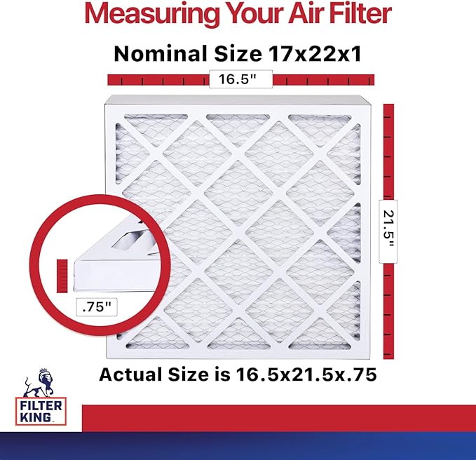 Filter King 17x22x1 Air Filter | 4-PACK | MERV 11 HVAC Pleated A/C Furnace Filters | MADE IN USA | Actual Size: 16.5 x 21.5 x .75"