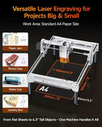 Laser Engraver 12W Laser Engraving Machine for Wood Metal Acrylic Glass Stone, DIY CNC Portable Laser Cutter 7.9" x 11.8" (Near A4) Offline Engraving Carverall K15 Pro Silvery, 12000mW, Class 1