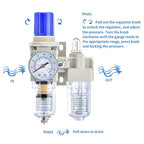 BLCH 1/4" NPT Air Compressor Water Separator - Air Pressure Regulator Compressed Air Filter Regulator Lubricator Combo AC2010-02 Manual Drain Poly Bowl Gauge 0-160 PSI 5μm Brass