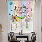 Tie Up Curtains,Happy Easter Rabbit Butt Egg on Daisy Leaf Adjustable Rod Pocket Window Shade Curtain Drape Bufferfly on Wood Barn Tie-Up Valance for Kitchen Bedroom Living Room Windows,42"x54"