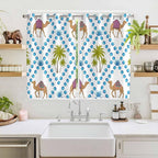 2 Panel Kitchen Cafe Curtains, Camels Palm Trees Sunlight Filtering Nature Air Through, Home Decor Window Covering Tier Curtains for Living Room 104W x 63L inch Tropical Desert Animal Plants Polka Dot