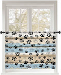 Sheer Curtains 54 Inch Length, Blue Dog Paw Print Semi Sheer Curtains Light Filtering Window Treatment, Vintage Farmhouse Rustic Wooden Grain Privacy Voile Drapes for Living Room Bedroom 52x54 Inch